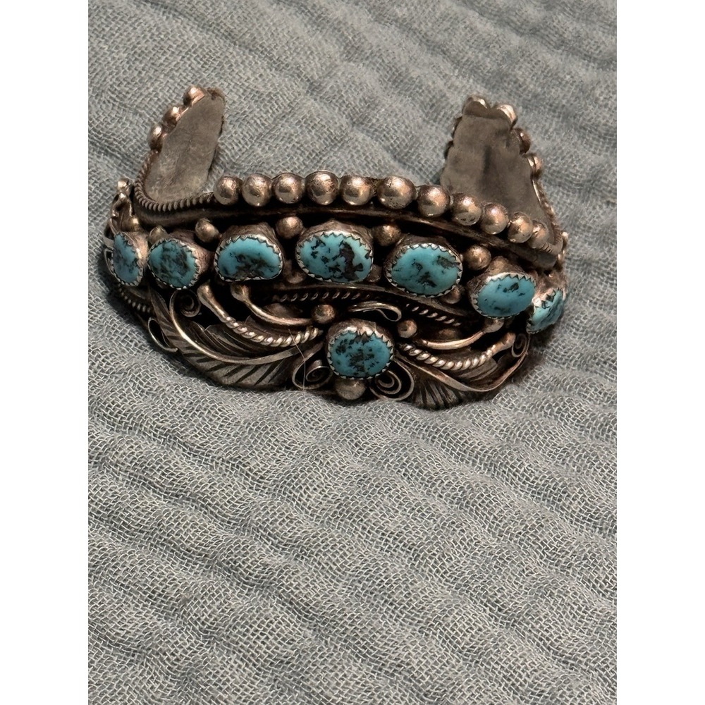 VTG JAMESON LEE NAVAJO ~52 GRAMS ~ 925 STERLING SILVER & TURQUOISE CUFF BRACELET - Picture 8 of 8